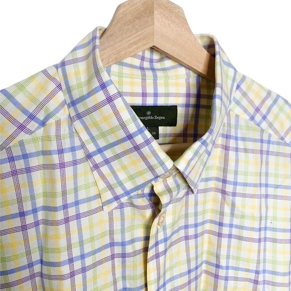 Ermenegildo Zegna Italy Large Plaid Check Pastel Color Yellow Purple Easter Mens - Picture 10 of 17